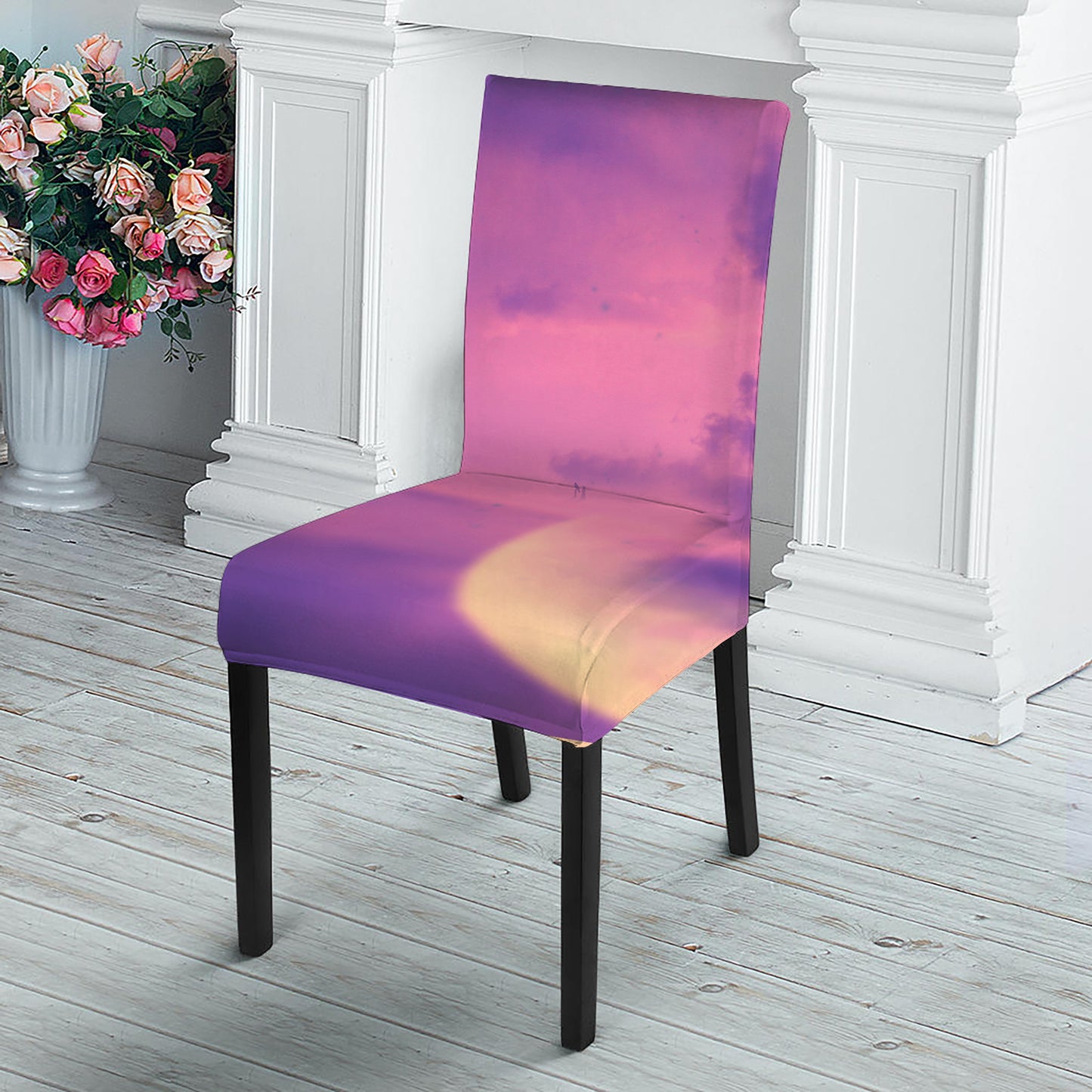 Purple Sky And Full Moon Print Dining Chair Slipcover