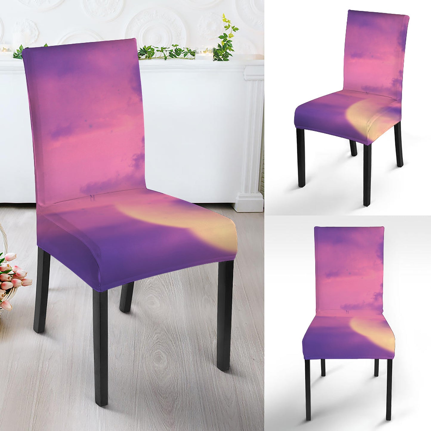 Purple Sky And Full Moon Print Dining Chair Slipcover