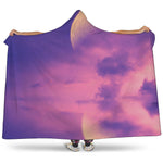 Purple Sky And Full Moon Print Hooded Blanket