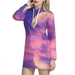 Purple Sky And Full Moon Print Hoodie Dress