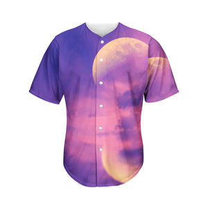 Purple Sky And Full Moon Print Men's Baseball Jersey