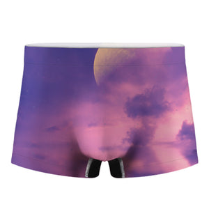 Purple Sky And Full Moon Print Men's Boxer Briefs