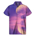 Purple Sky And Full Moon Print Men's Short Sleeve Shirt