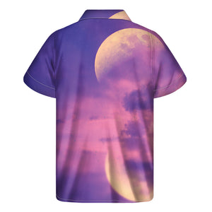 Purple Sky And Full Moon Print Men's Short Sleeve Shirt