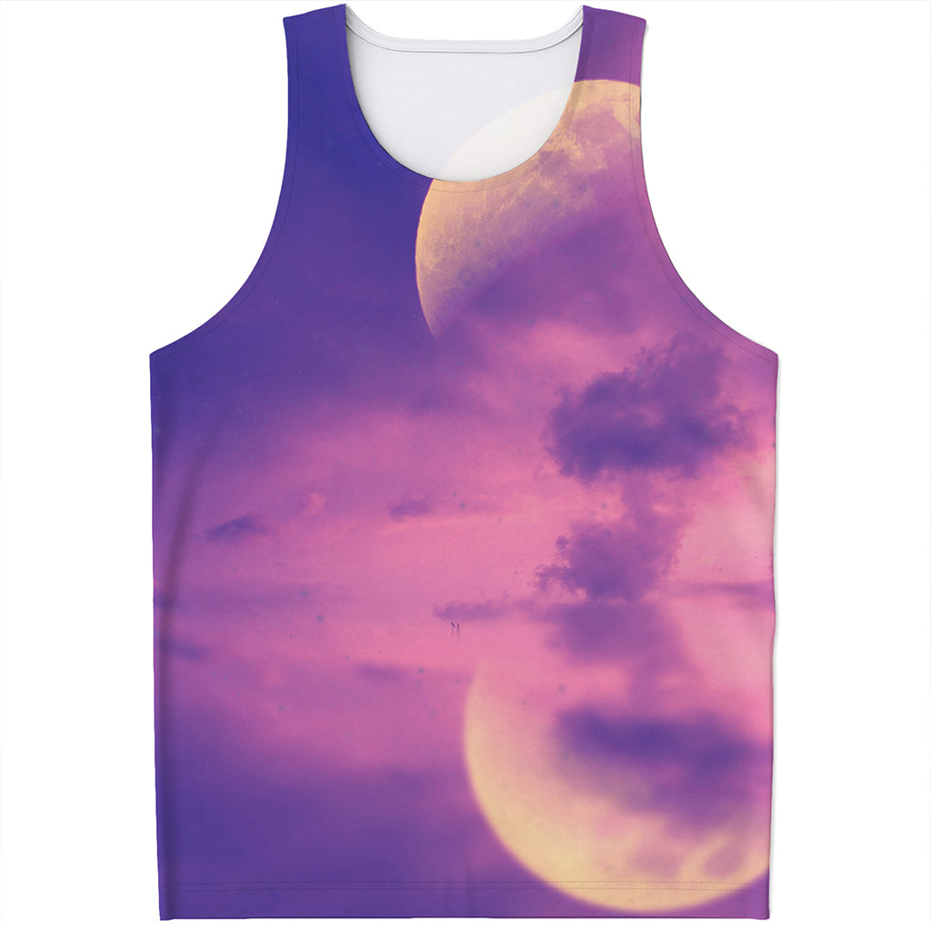 Purple Sky And Full Moon Print Men's Tank Top