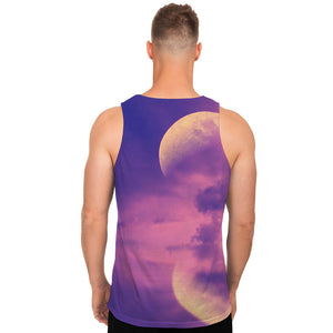 Purple Sky And Full Moon Print Men's Tank Top