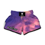 Purple Sky And Full Moon Print Muay Thai Boxing Shorts