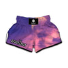 Purple Sky And Full Moon Print Muay Thai Boxing Shorts