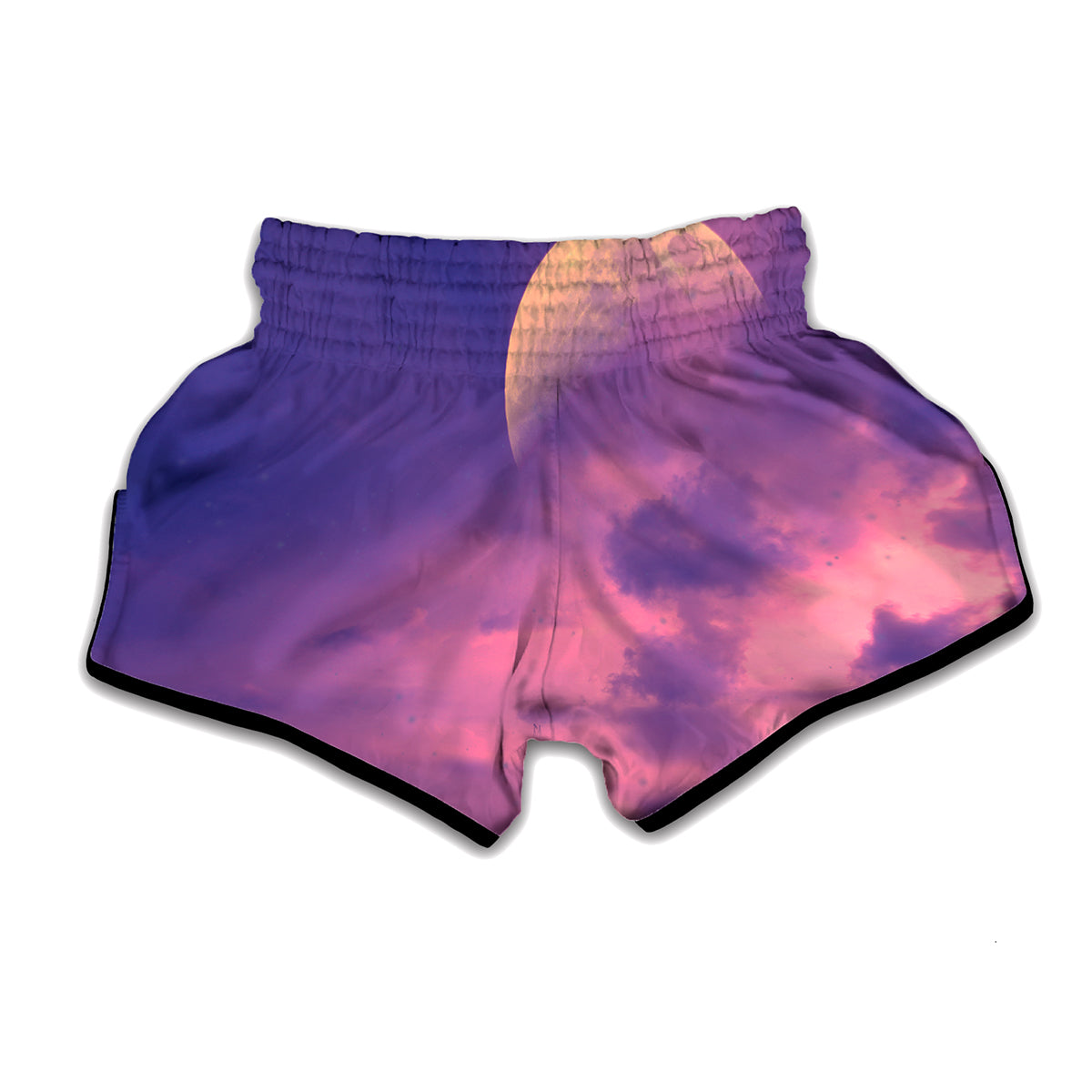 Purple Sky And Full Moon Print Muay Thai Boxing Shorts