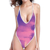 Purple Sky And Full Moon Print One Piece High Cut Swimsuit