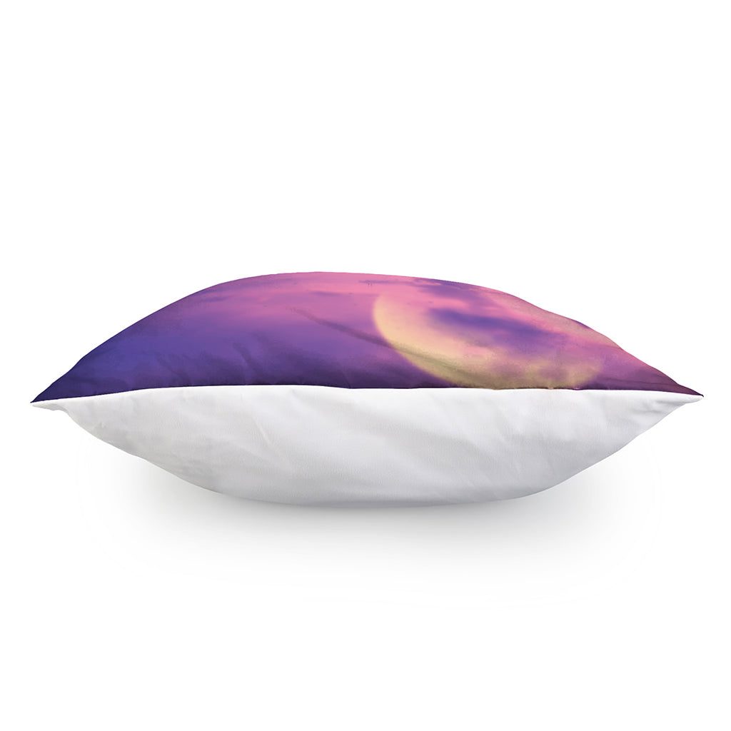 Purple Sky And Full Moon Print Pillow Cover