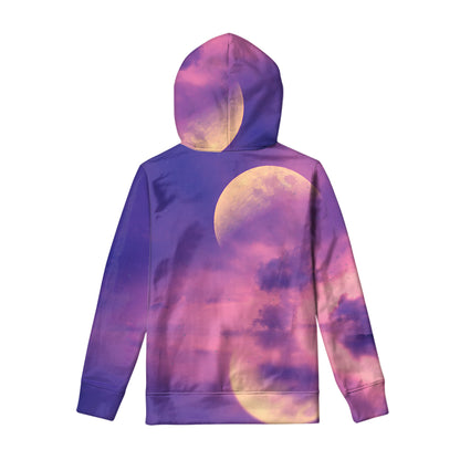 Purple Sky And Full Moon Print Pullover Hoodie