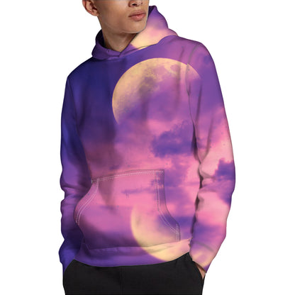 Purple Sky And Full Moon Print Pullover Hoodie