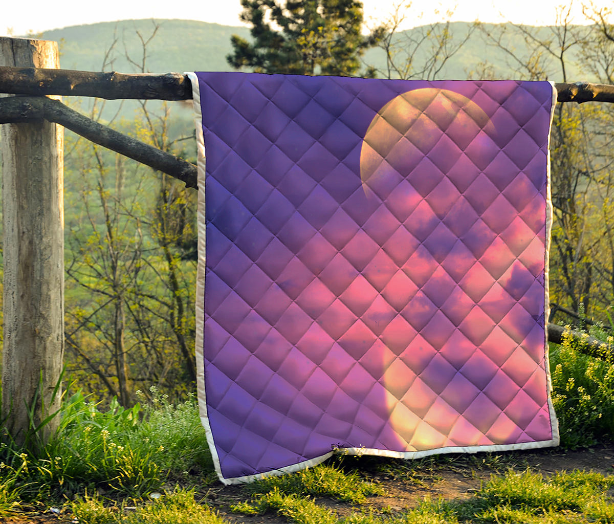 Purple Sky And Full Moon Print Quilt