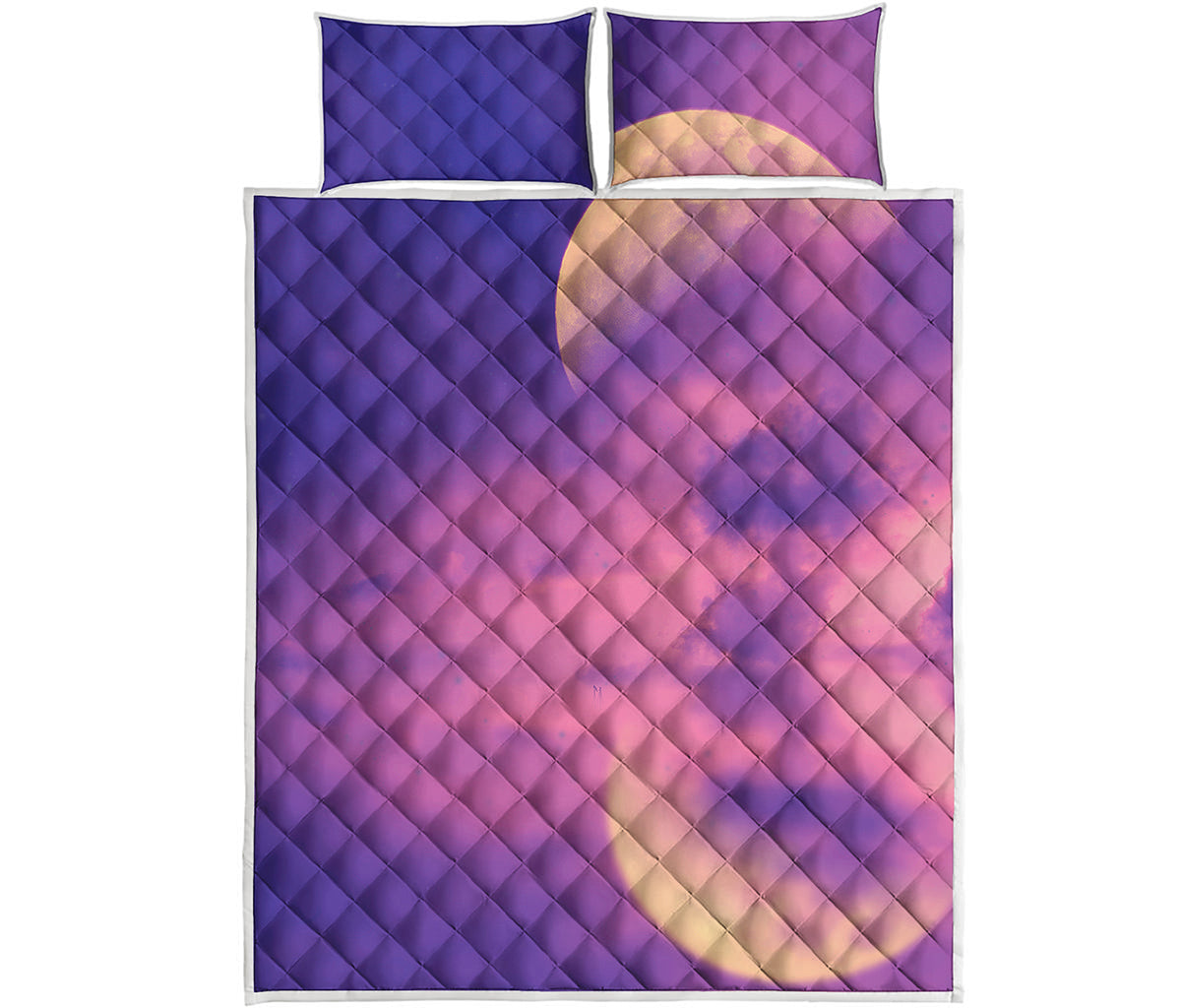 Purple Sky And Full Moon Print Quilt Bed Set