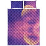 Purple Sky And Full Moon Print Quilt Bed Set