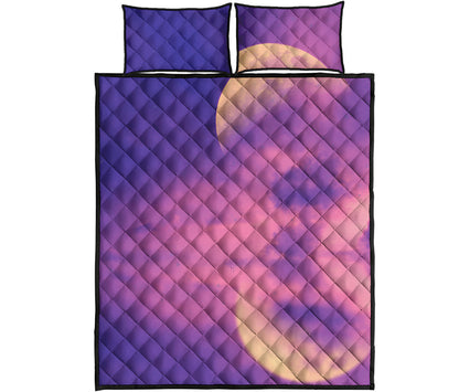 Purple Sky And Full Moon Print Quilt Bed Set