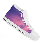 Purple Sky And Full Moon Print White High Top Shoes