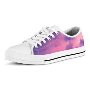 Purple Sky And Full Moon Print White Low Top Shoes