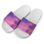 Purple Sky And Full Moon Print White Slide Sandals