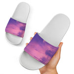 Purple Sky And Full Moon Print White Slide Sandals