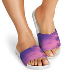 Purple Sky And Full Moon Print White Slide Sandals