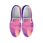 Purple Sky And Full Moon Print White Slip On Shoes