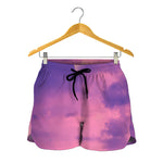 Purple Sky And Full Moon Print Women's Shorts