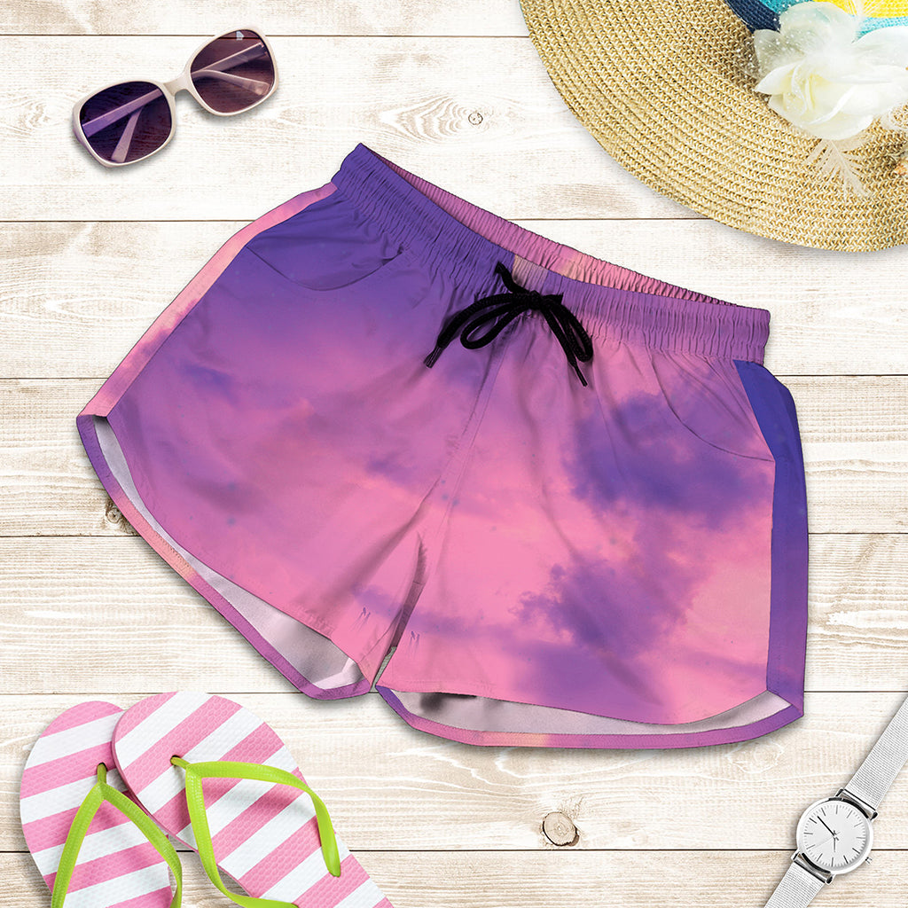 Purple Sky And Full Moon Print Women's Shorts