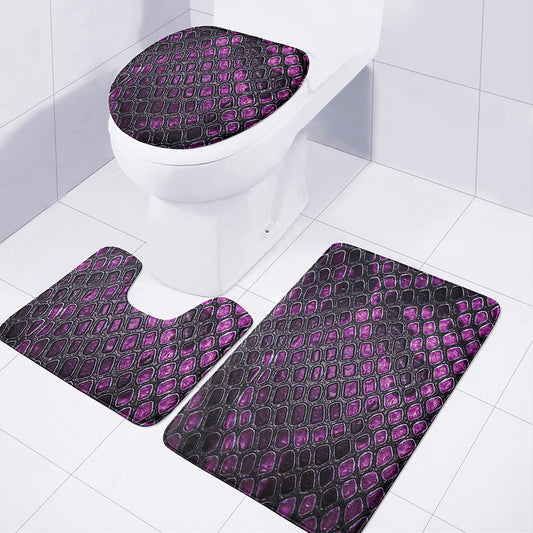 Purple Snakeskin Print 3 Piece Bath Mat Set