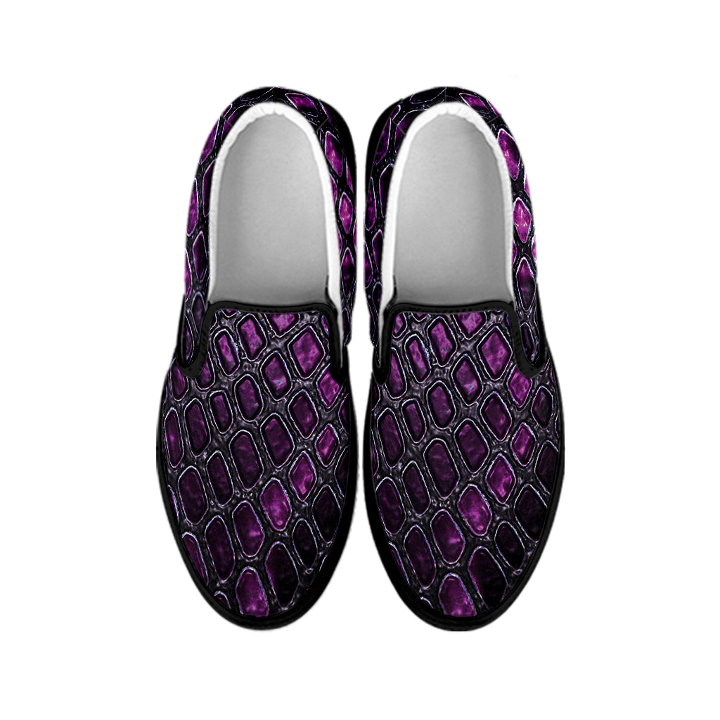 Purple Snakeskin Print Black Slip On Shoes