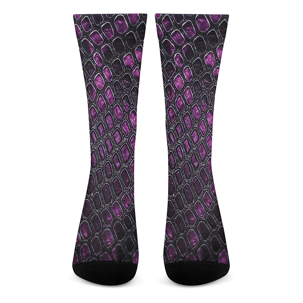 Purple Snakeskin Print Crew Socks