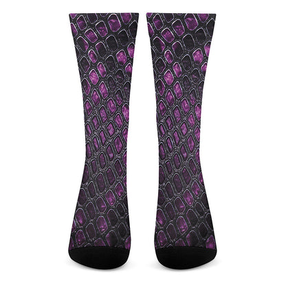 Purple Snakeskin Print Crew Socks