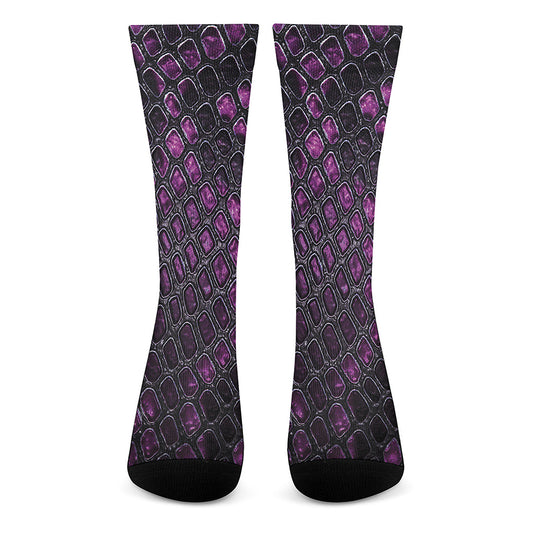 Purple Snakeskin Print Crew Socks