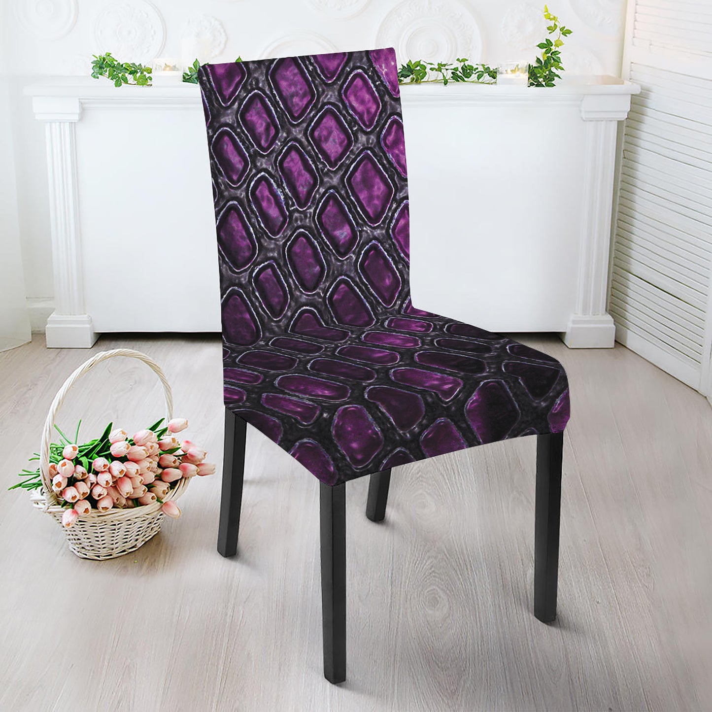 Purple Snakeskin Print Dining Chair Slipcover