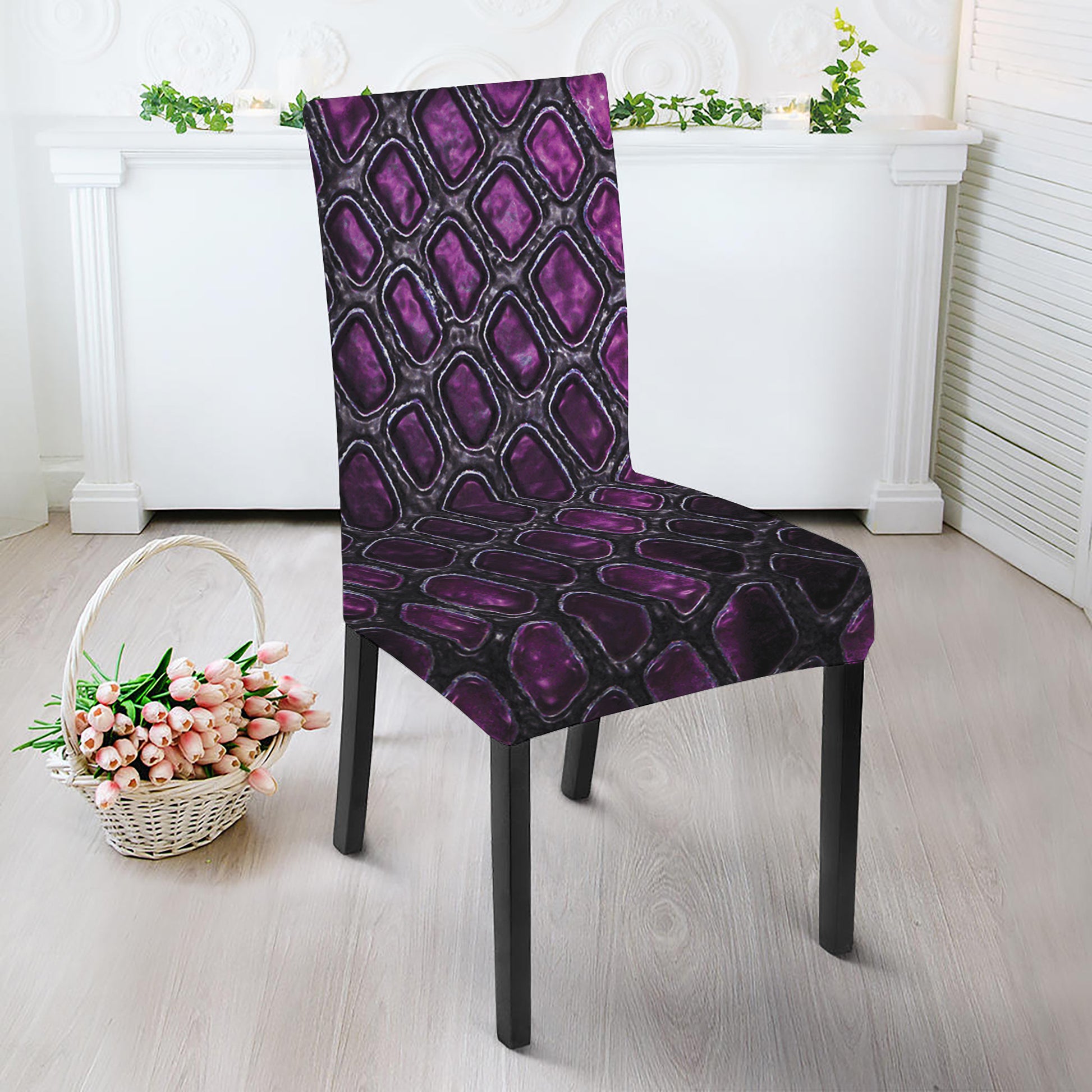 Purple Snakeskin Print Dining Chair Slipcover