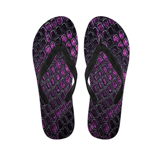 Purple Snakeskin Print Flip Flops