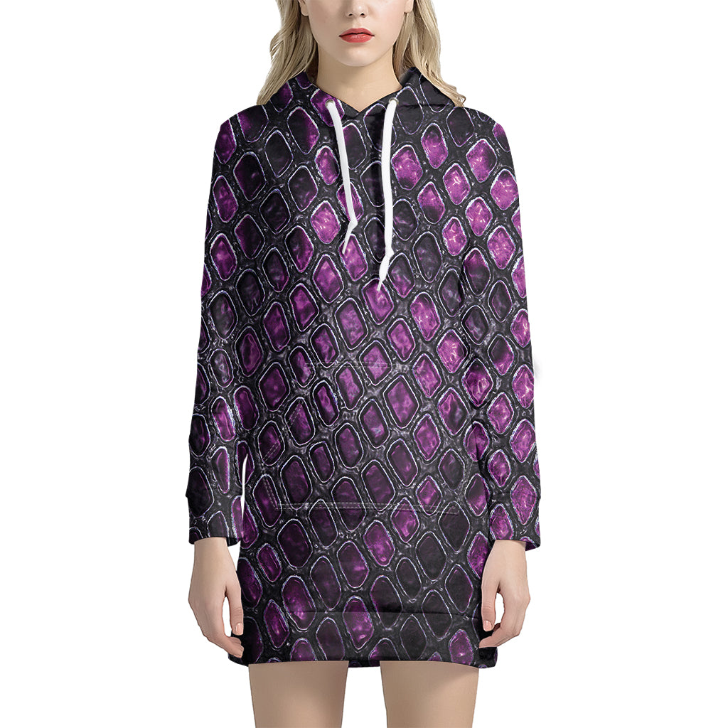 Purple Snakeskin Print Hoodie Dress