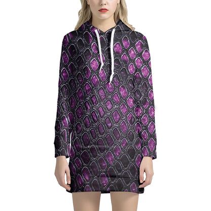 Purple Snakeskin Print Hoodie Dress