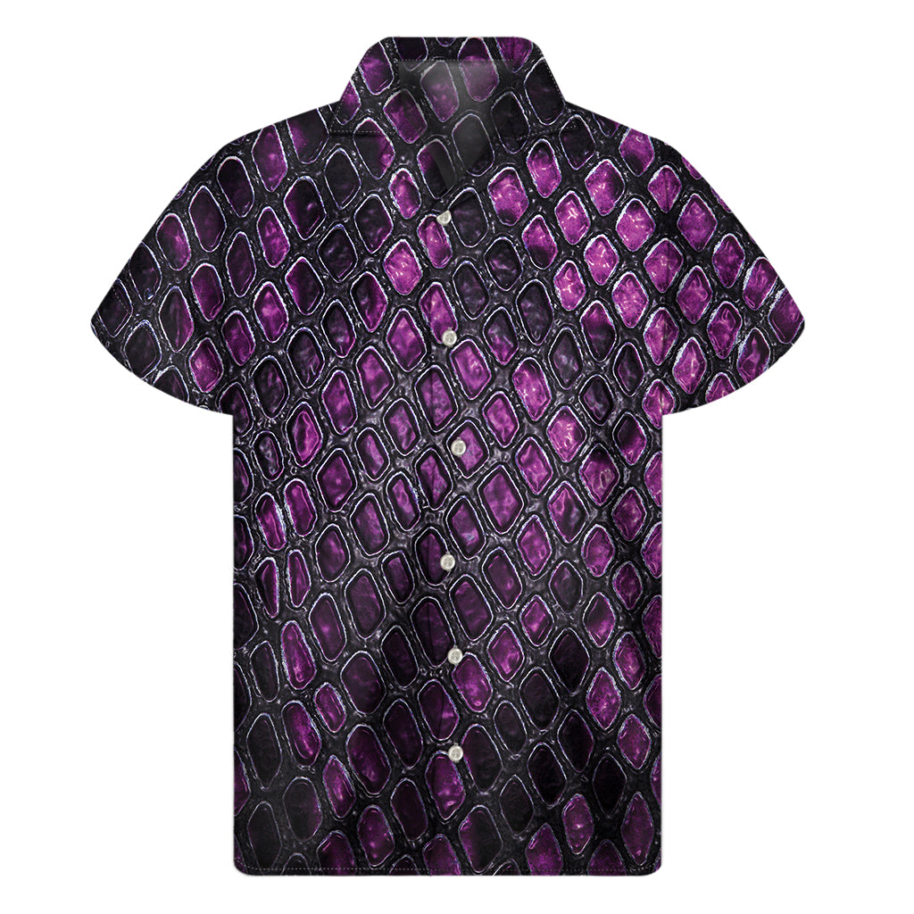 Purple Snakeskin Print Men's Short Sleeve Shirt