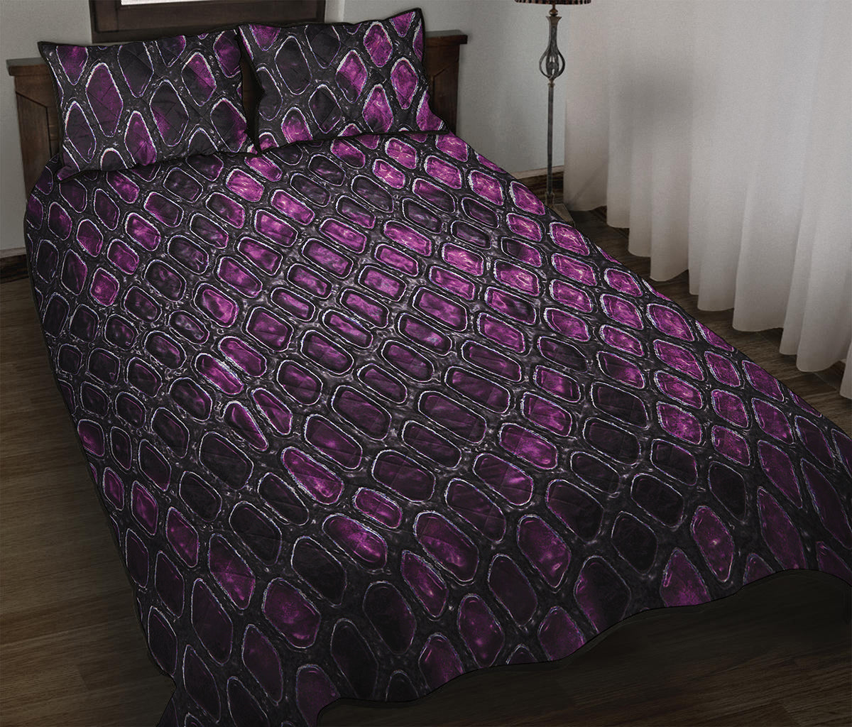 Purple Snakeskin Print Quilt Bed Set
