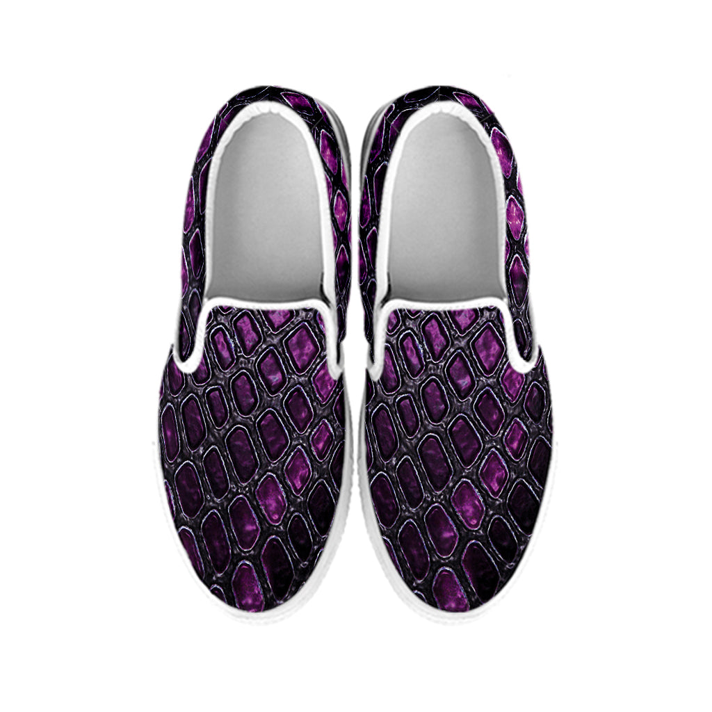 Purple Snakeskin Print White Slip On Shoes