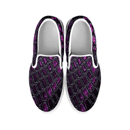 Purple Snakeskin Print White Slip On Shoes