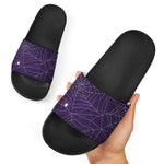 Purple Spider Web Pattern Print Black Slide Sandals