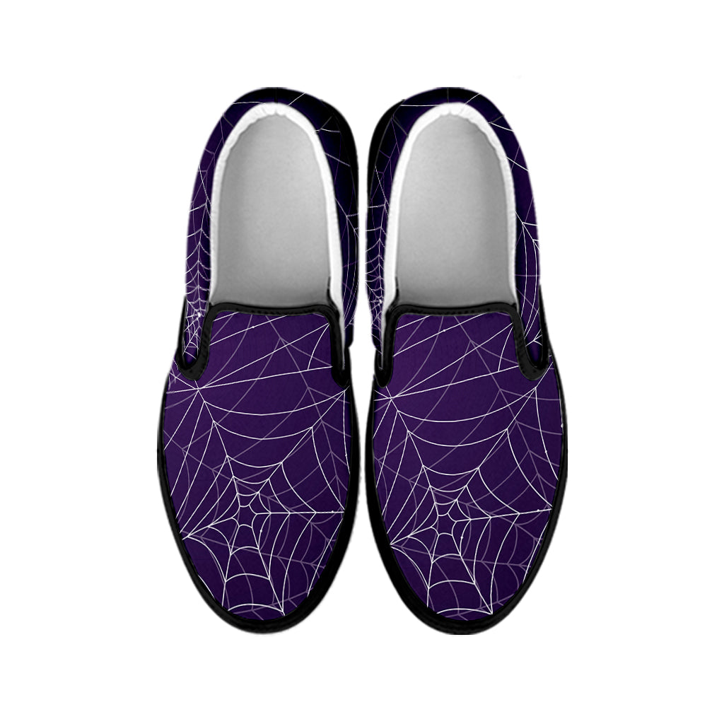 Purple Spider Web Pattern Print Black Slip On Shoes