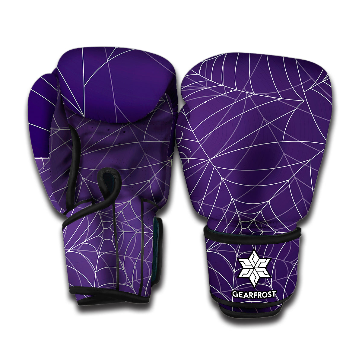 Purple Spider Web Pattern Print Boxing Gloves