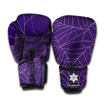 Purple Spider Web Pattern Print Boxing Gloves