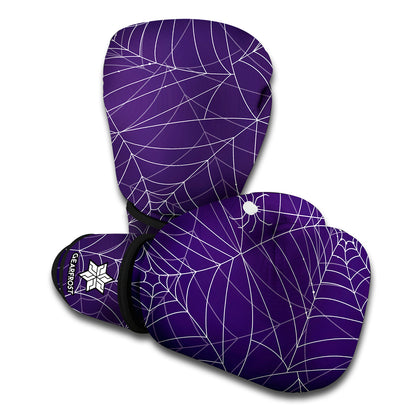 Purple Spider Web Pattern Print Boxing Gloves