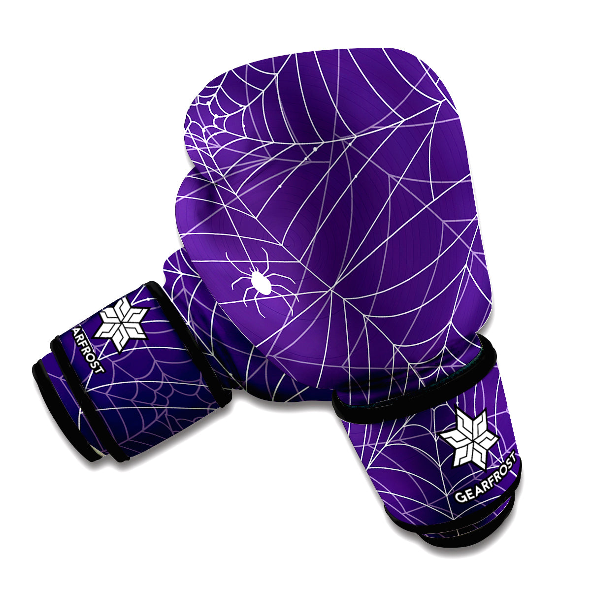 Purple Spider Web Pattern Print Boxing Gloves