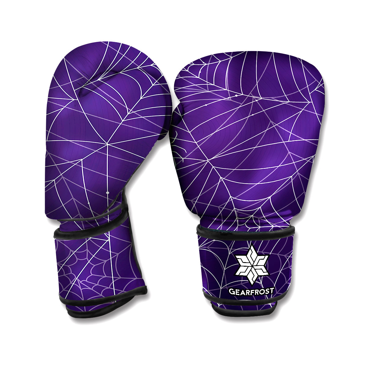 Purple Spider Web Pattern Print Boxing Gloves